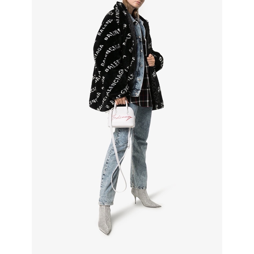 Balenciaga Fleece Jacket Fur Coat Faux Fur Stand Collar Logo Coat 100% Authentic - Picture 2 of 16